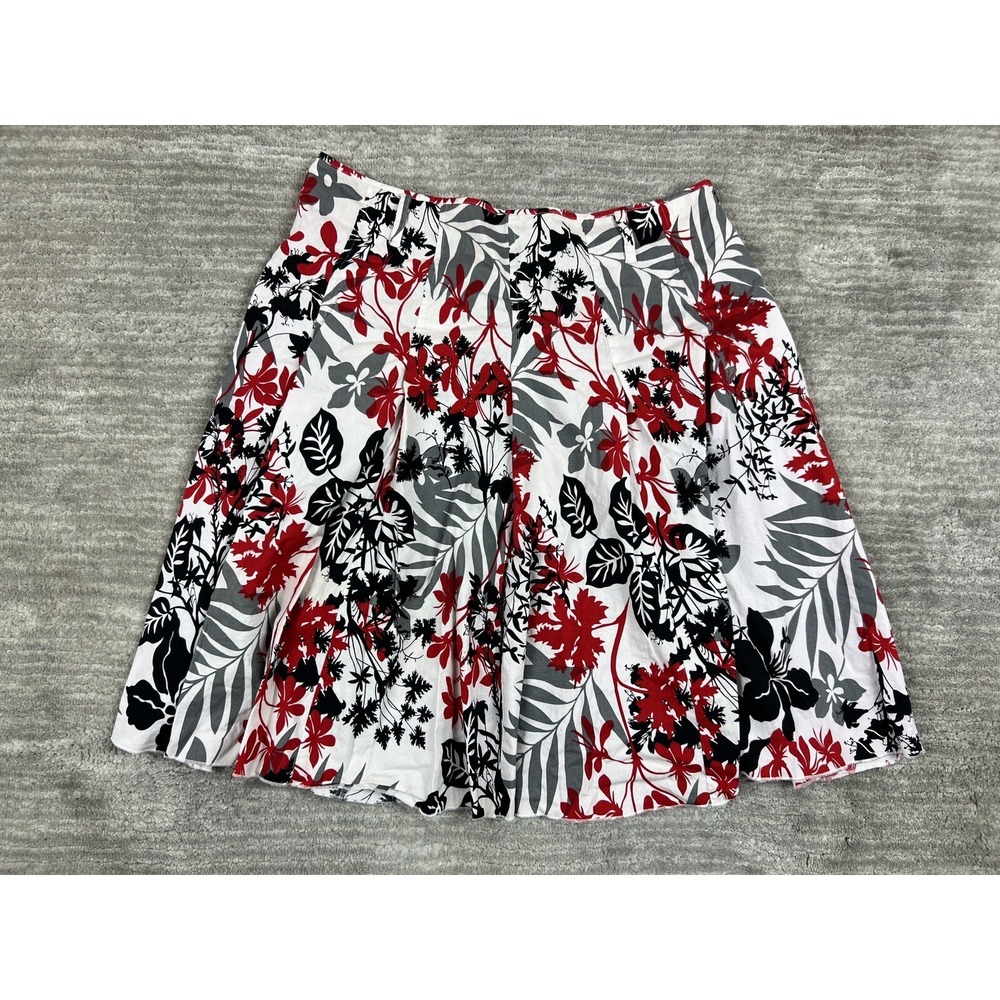 JKLA California Skirt Womens Large White Red Floral Pleated Knee Length A-Line